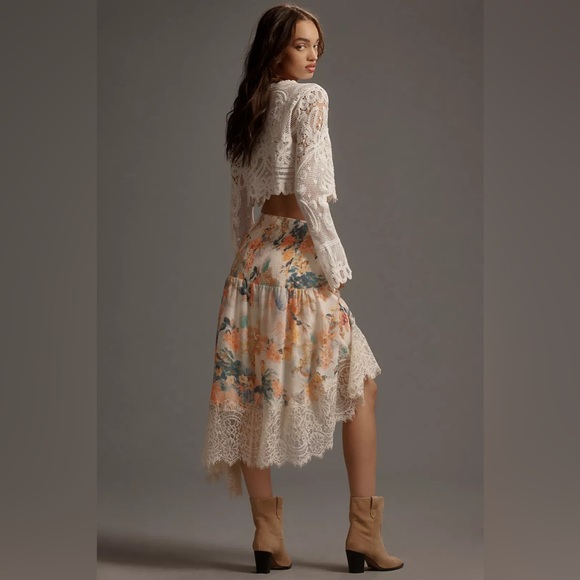 Anthropologie Asymmetrical Lace A-Line Skirt - Picture 3 of 11